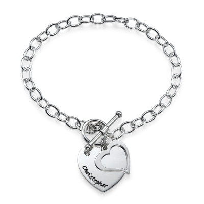 Sterling Silver Double Heart Charm Bracelet/Anklet - Name My Jewellery
