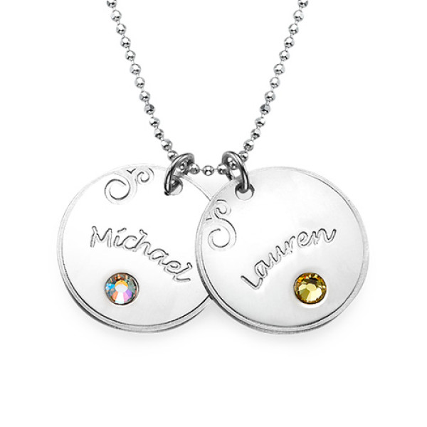 Sterling Silver Engraved Necklace with Birthstone  - Name My Jewellery