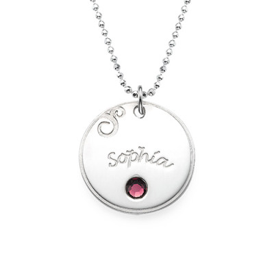 Sterling Silver Engraved Necklace with Birthstone  - Name My Jewellery