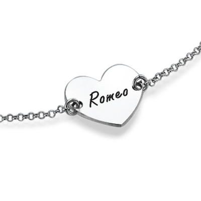 Sterling Silver Engraved Heart Couples Bracelet/Anklet - Name My Jewellery