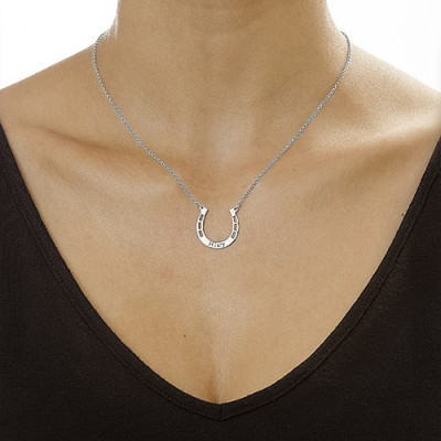 Sterling Silver Engraved Horseshoe Necklace - Name My Jewellery
