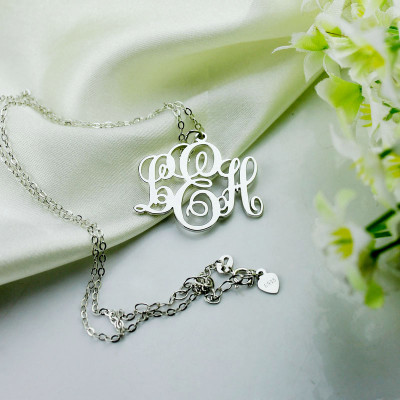 Personalised Vine Font Initial Monogram Necklace Sterling Silver - Name My Jewellery