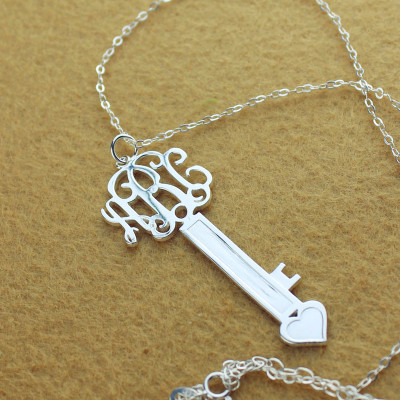 Personalised Key Necklace Sterling Silver with Monogram - Name My Jewellery