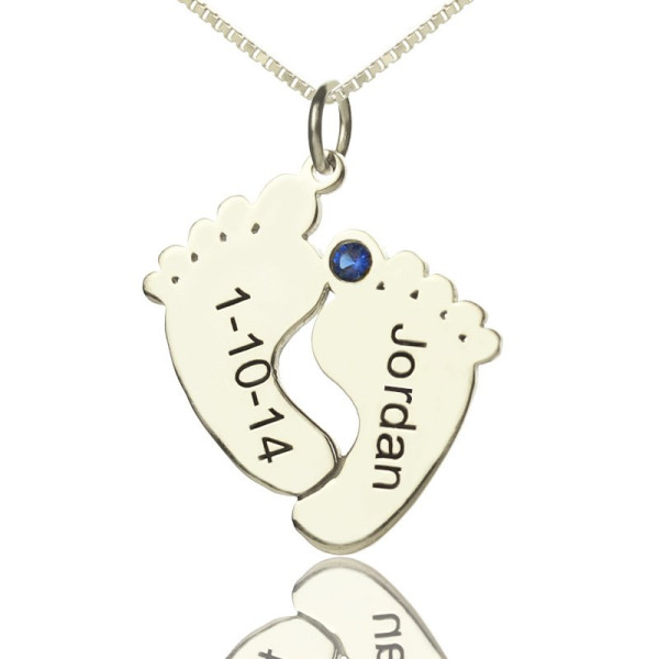 Personalised Memory Feet Necklace with Date  Name Sterling Silver - Name My Jewellery