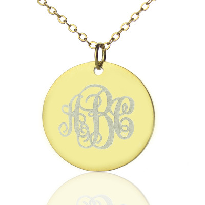 18ct Gold Plated Vine Font Disc Engraved Monogram Necklace - Name My Jewellery