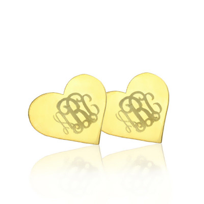 Heart Monogram Earrings Studs Cusotm Solid 18ct Gold - Name My Jewellery
