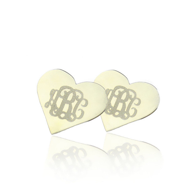 Heart Monogram Earrings Studs Cusotm 18ct White Gold Plated - Name My Jewellery