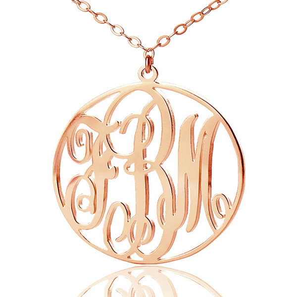 Personalised 18ct Rose Gold Plated Vine Font Circle Initial Monogram Necklace - Name My Jewellery