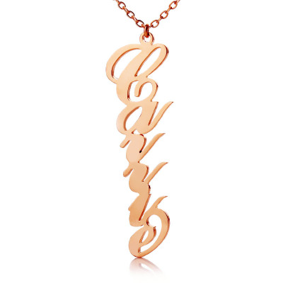 Solid Rose Gold Personalised Vertical Carrie Style Name Necklace - Name My Jewellery