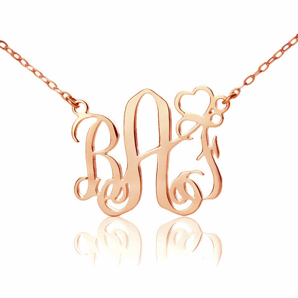 Personalised Initial Monogram Necklace 18ct Solid Rose Gold With Heart - Name My Jewellery