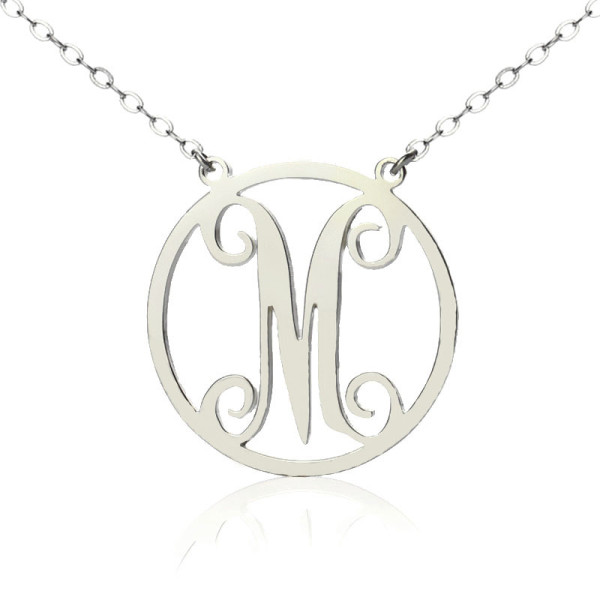 Solid White Gold 18ct Single Initial Circle Monogram Necklace - Name My Jewellery