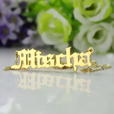 Mischa Barton Old English Font Name Necklace 18ct Gold Plated - Name My Jewellery