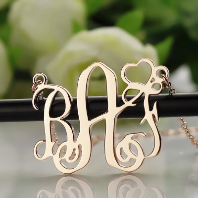Personalised Initial Monogram Necklace 18ct Solid Rose Gold With Heart - Name My Jewellery