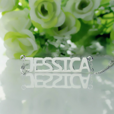 Solid White Gold Plated Jessica Style Name Necklace - Name My Jewellery