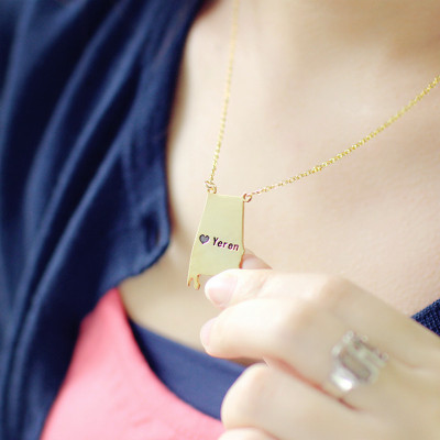 State USA Map Necklace With Heart  Name Gold Plated Silver - Name My Jewellery