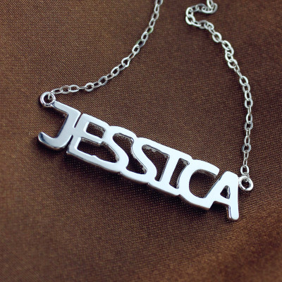 Solid White Gold Plated Jessica Style Name Necklace - Name My Jewellery