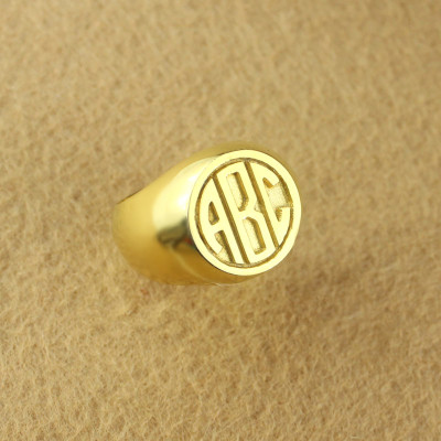 Customised Signet Ring with Block Monogram 18ct Gold Plated - Name My Jewellery