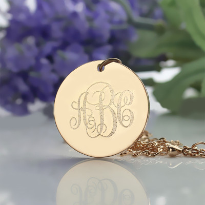 Solid Rose Gold Vine Font Disc Engraved Monogram Necklace - Name My Jewellery
