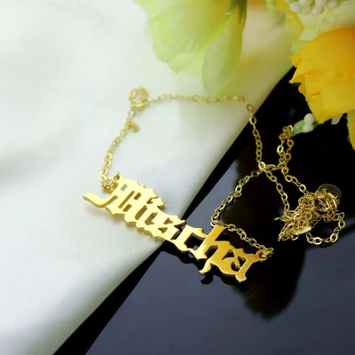 Mischa Barton Old English Font Name Necklace 18ct Gold Plated - Name My Jewellery