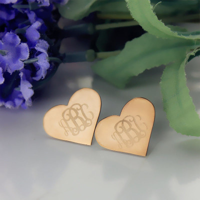 Heart Monogram Earrings Studs Cusotm Solid 18ct Rose Gold - Name My Jewellery