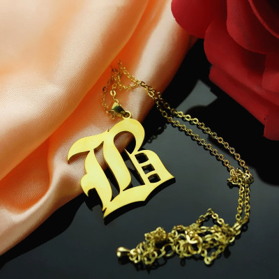 Solid 18ct Gold Plated Old English Style Single Initial Name Necklace - Name My Jewellery