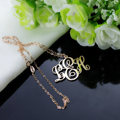 Personalised Vine Font Initial Monogram Necklace 18ct Rose Gold Plated - Name My Jewellery