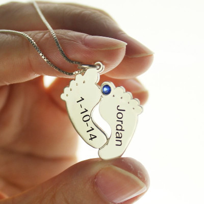 Personalised Memory Feet Necklace with Date  Name Sterling Silver - Name My Jewellery