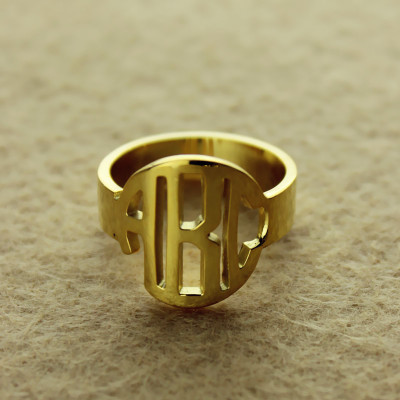Personalised Circle Block Monogram 3 Initials Ring Solid Gold Ring - Name My Jewellery