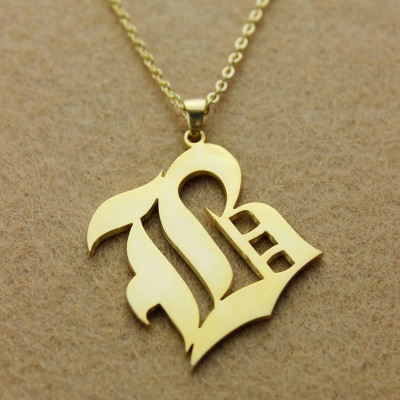 Solid 18ct Gold Plated Old English Style Single Initial Name Necklace - Name My Jewellery