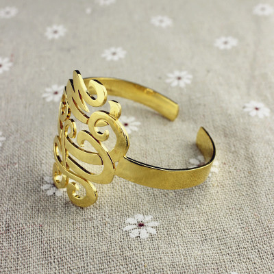 Monogram Cuff Bracelet Hand Write 18ct Gold Plated - Name My Jewellery