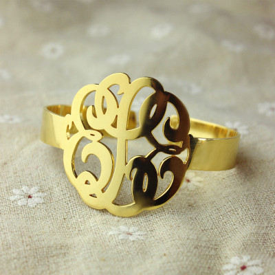 Hand Drawing Monogram Initial Bracelet 1.6 Inch Gold Plated - Name My Jewellery