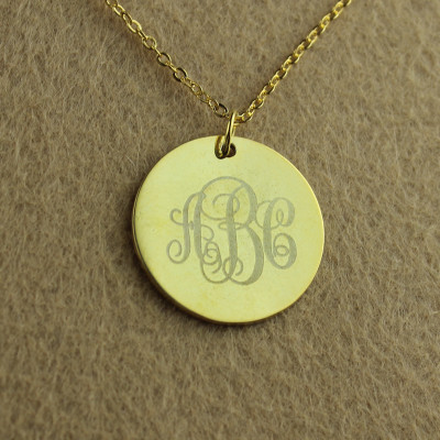 18ct Gold Plated Vine Font Disc Engraved Monogram Necklace - Name My Jewellery