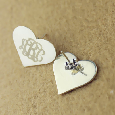 Heart Monogram Stud Earrings Sterling Silver - Name My Jewellery