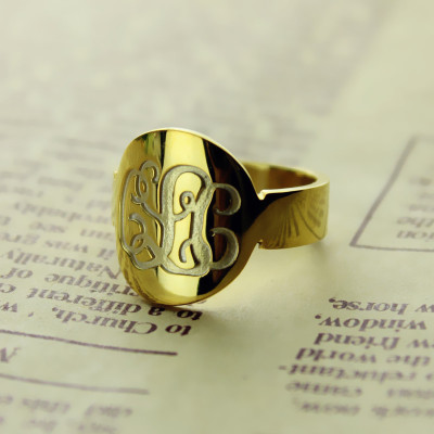 Solid Gold Engraved Monogram Itnitial Ring - Name My Jewellery