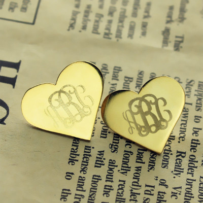 Heart Monogram Earrings Studs Cusotm Solid 18ct Gold - Name My Jewellery