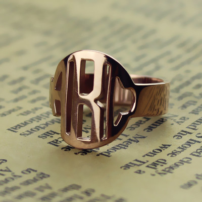 Personalised Circle Block Monogram 3 Initials Ring Solid Rose Gold Ring - Name My Jewellery