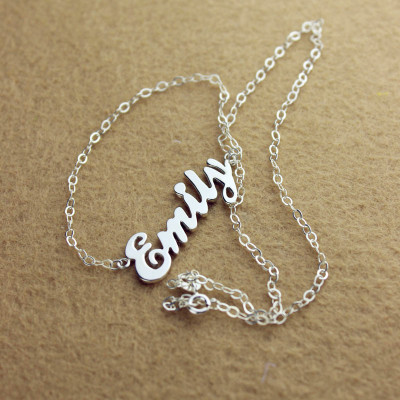 Cursive Script Name Necklace 18ct Solid White Gold - Name My Jewellery