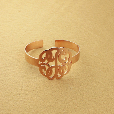 Hand Drawing Monogram Initial Bracelet 1.6 Inch 18ct Rose Gold Plated - Name My Jewellery