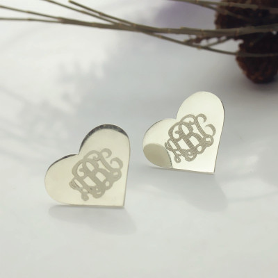 Heart Monogram Stud Earrings Sterling Silver - Name My Jewellery