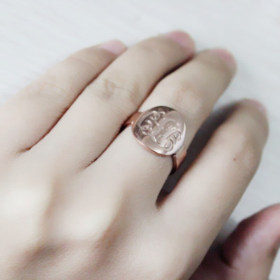 Solid Rose Gold Engraved Monogram Itnitial Ring - Name My Jewellery