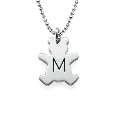 Teddy Bear Necklace with Initial in Silver - Name My Jewellery