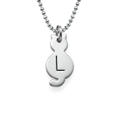 Tiny Cat Necklace with Initial in Sterling Silver - Name My Jewellery