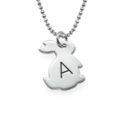 Tiny Rabbit Necklace with Initial in Silver - Name My Jewellery