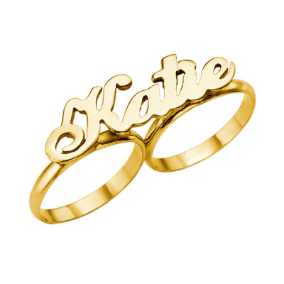 Two Finger Name Ring in Solid 18ct Gold - Name My Jewellery