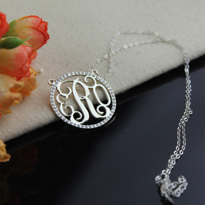 Birthstone Circle Monogram Necklace Sterling Silver  - Name My Jewellery