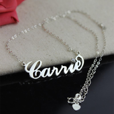 Sterling Silver Carrie Name Necklace With Birthstone  - Name My Jewellery