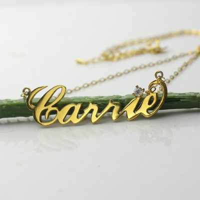 Carrie Nameplate Necklace with Birthstone 18ct Gold Plated  - Name My Jewellery