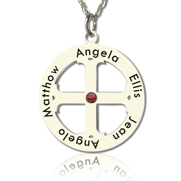 Family Circle Cross Name Necklace Silver - Name My Jewellery