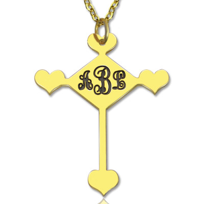 Engraved Cross Monogram Necklace 18ct Gold Plated - Name My Jewellery