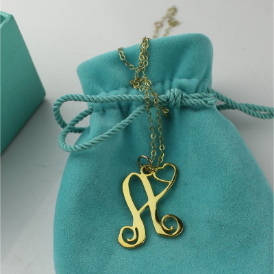 Personalised One Initial With Heart Monogram Necklace in 18ct Solid Gold - Name My Jewellery